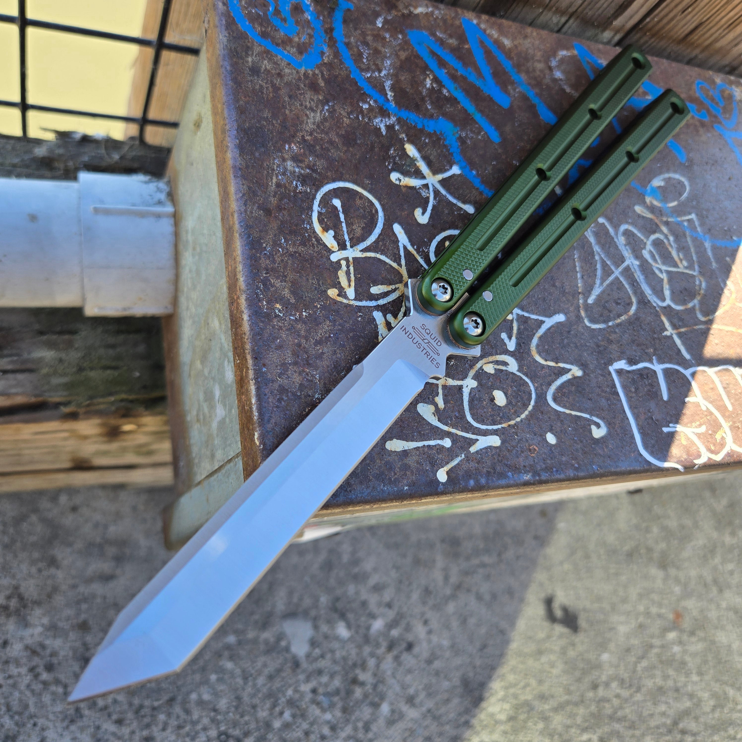 Squid Industries Krake Raken V3 Matte OD Green Tanto Balisong || WE BE ...