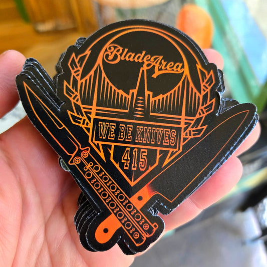 Blade Area We Be Knives 415 Black and Orange Holographic Sticker