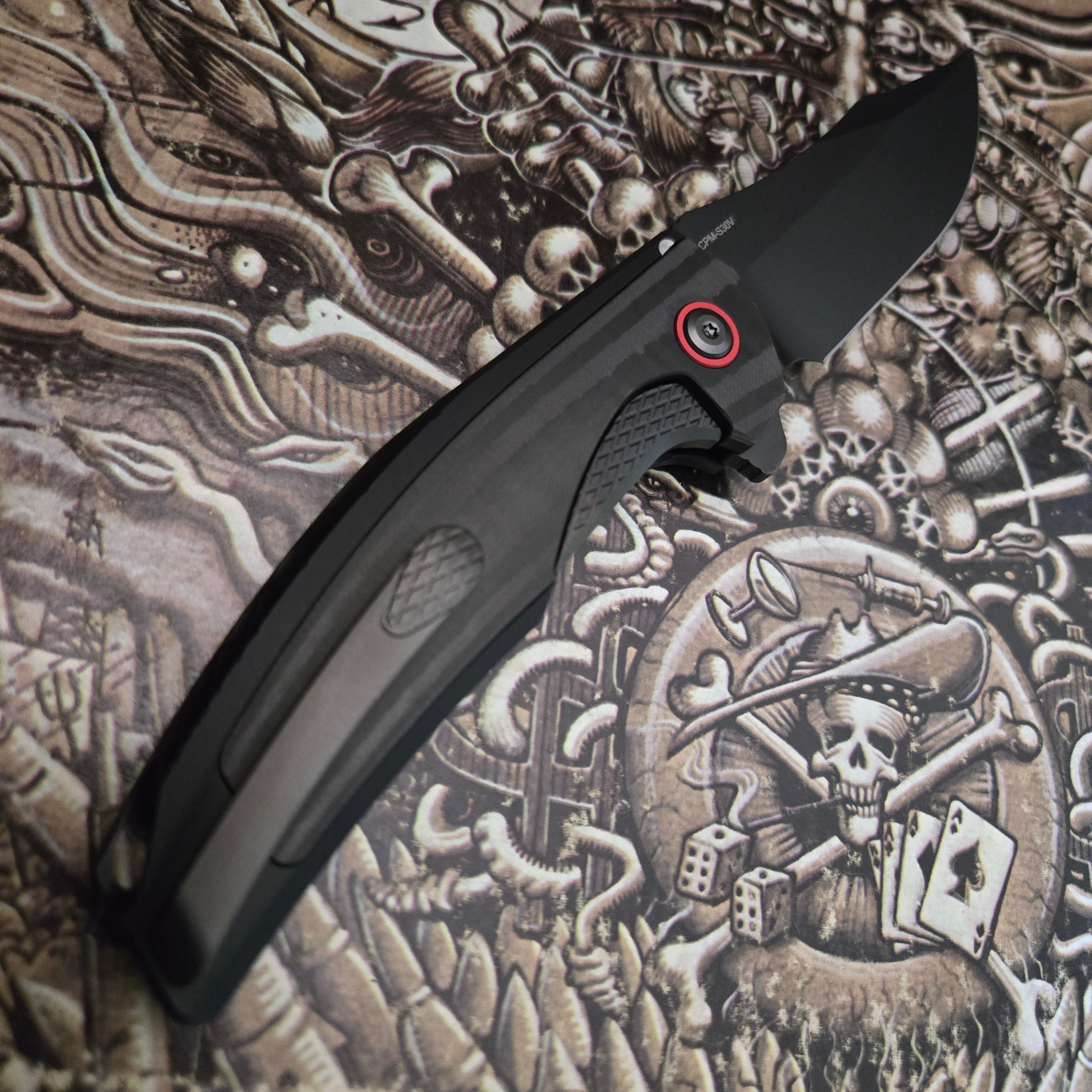 Reate Knives Jack Jr. Integral Black Aluminum CPM-S30V Black DLC Red Pivot Folder