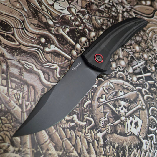 Reate Knives Jack Jr. Integral Black Aluminum CPM-S30V Black DLC Red Pivot Folder