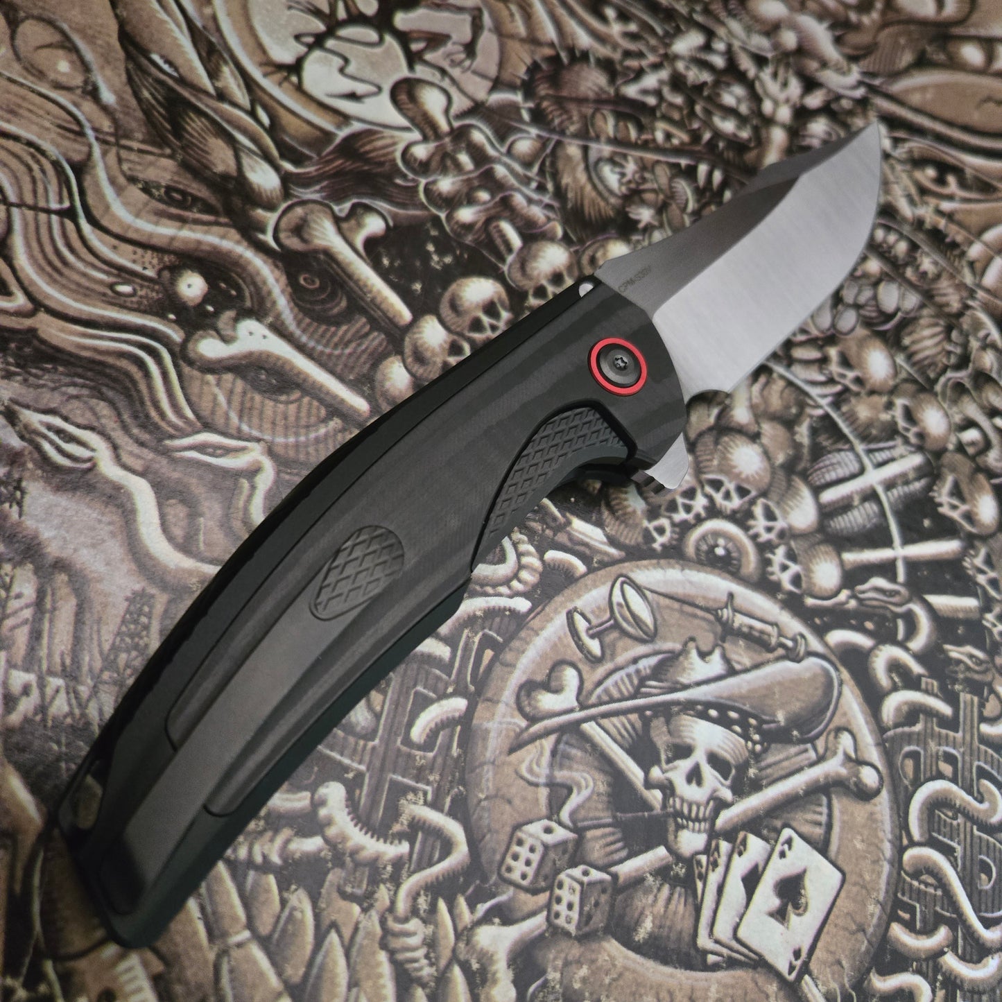 Reate Knives Jack Jr. Integral Black Aluminum CPM-S30V Satin Red Pivot Folder