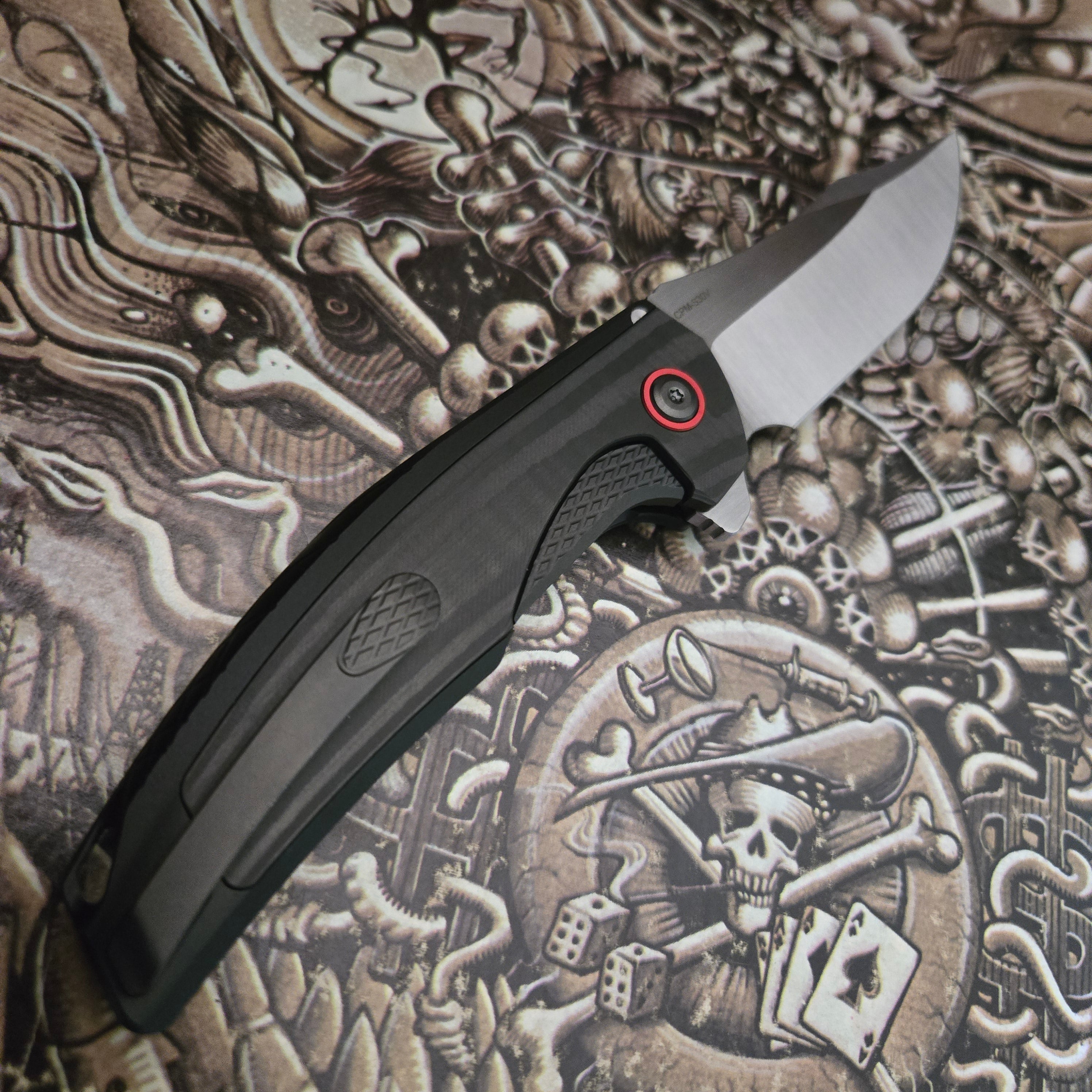 Reate Knives Jack Jr. Integral Black Aluminum CPM-S30V Satin Red Pivot Folder