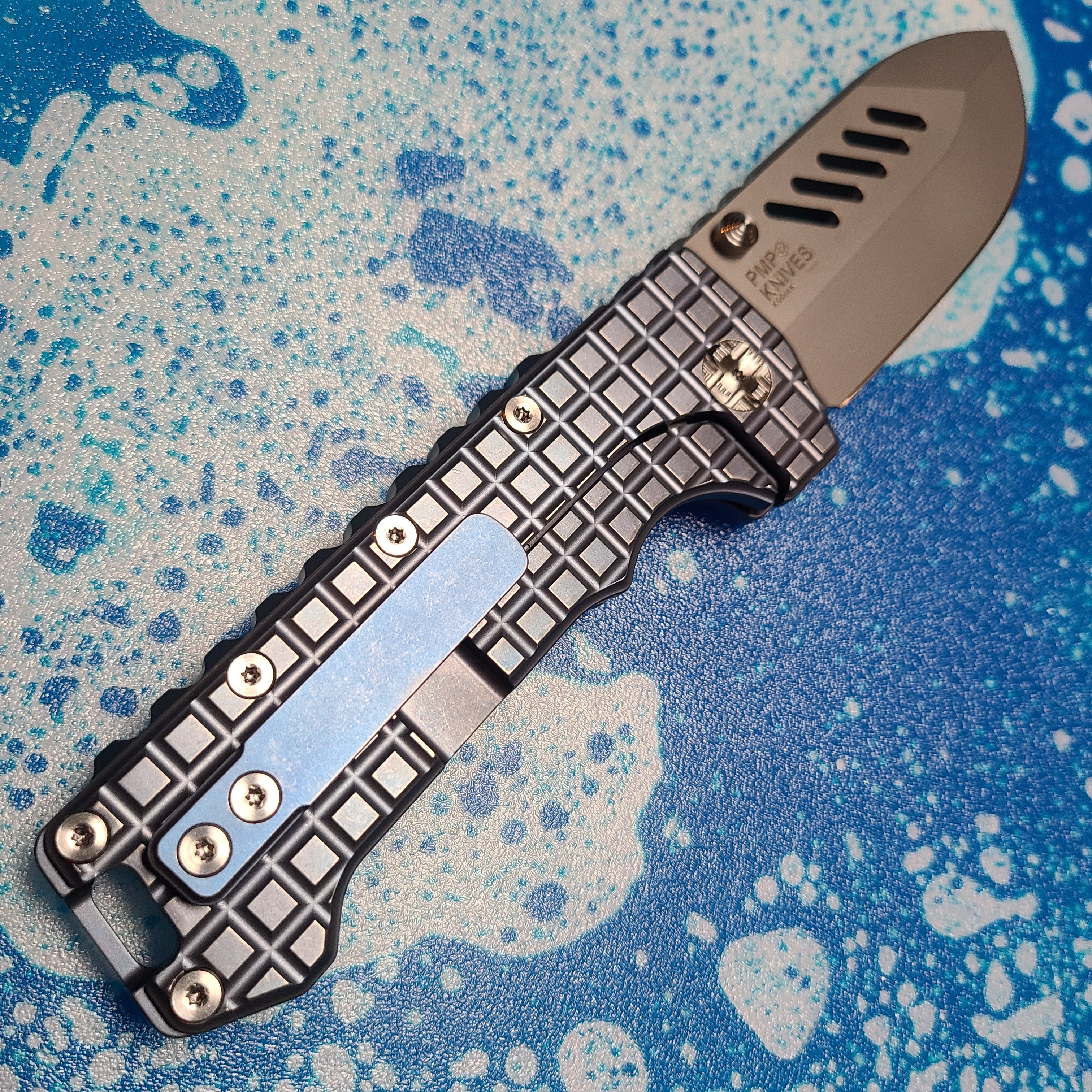 PMP Knives PMP063 Kodiak Blue Titanium M390 Framelock Folder