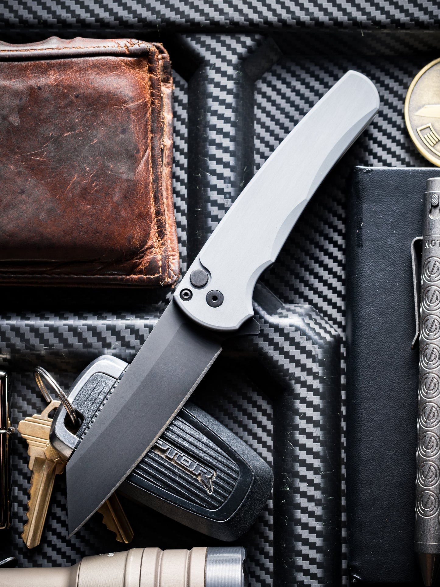 Protech 5403-Grey Malibu Reverse Tanto Magnacut Button Lock Folder
