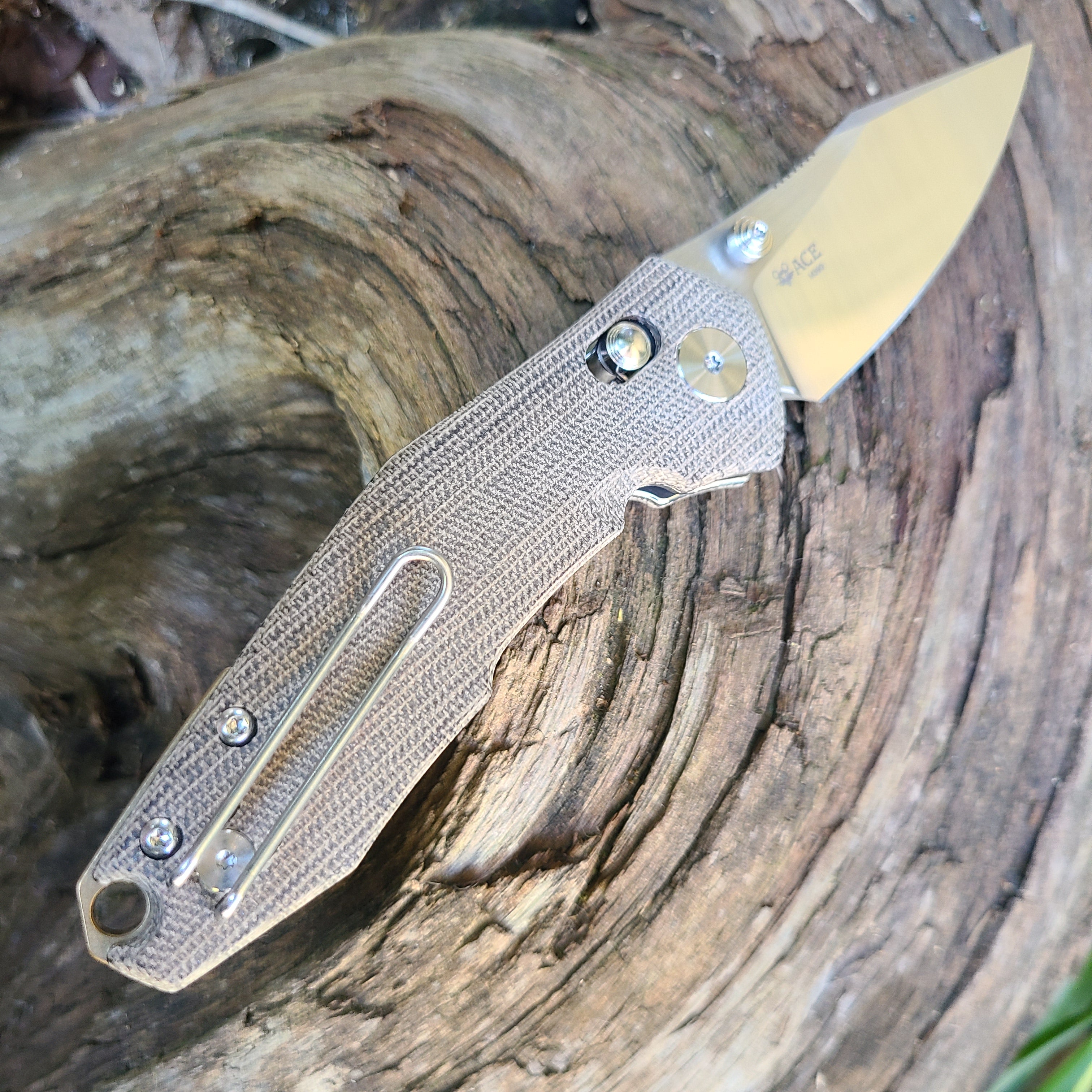 GiantMouse Ace Nazca Green Canvas Micarta M390 Folder