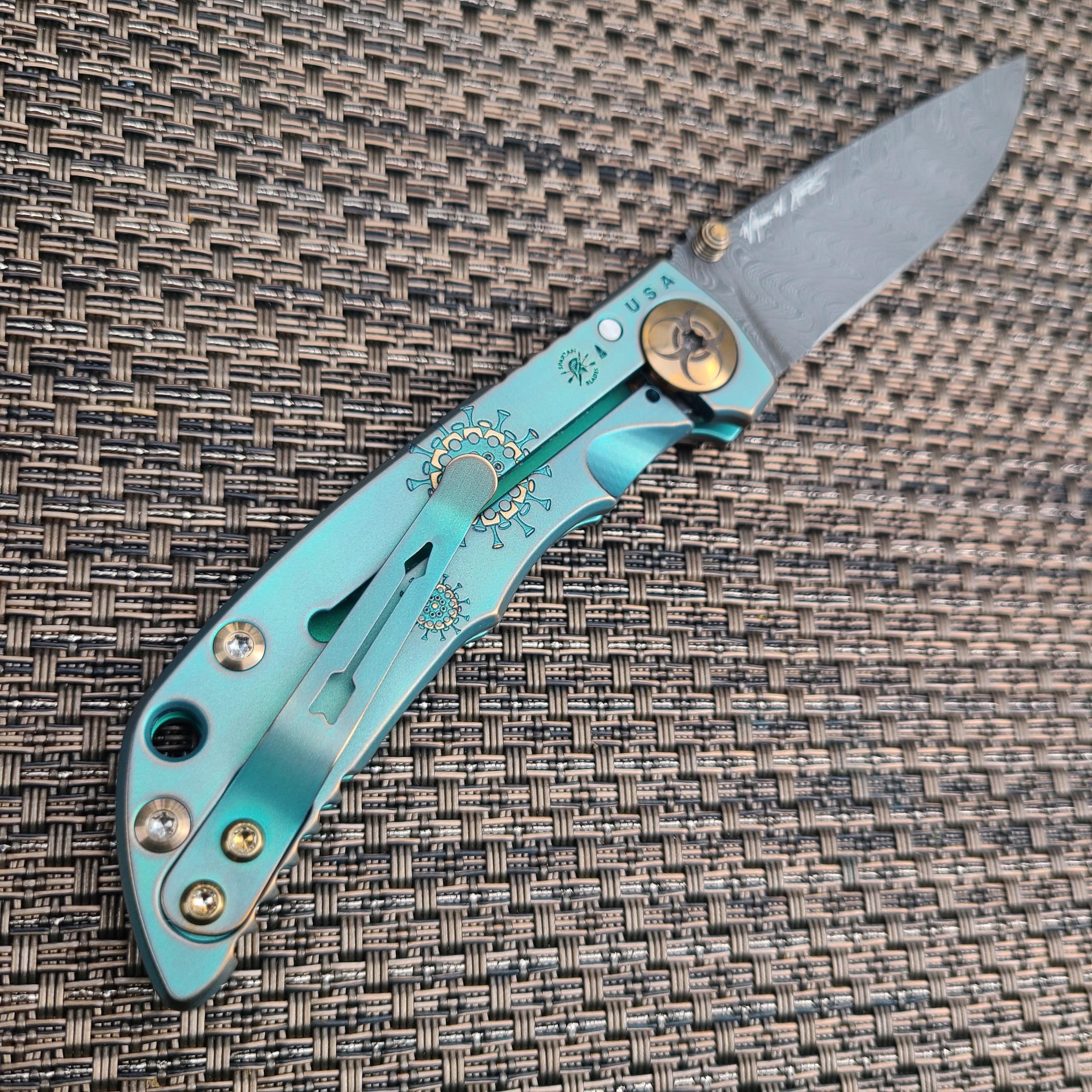 Spartan Blades Harsey Green 3.25" Damascus Plague Doctor Folder