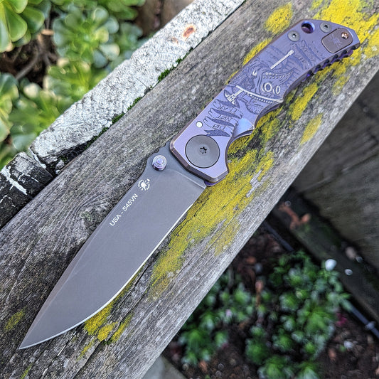 Spartan Blades Custom Harsey Plague Doctor Purple Titanium S45VN Folder