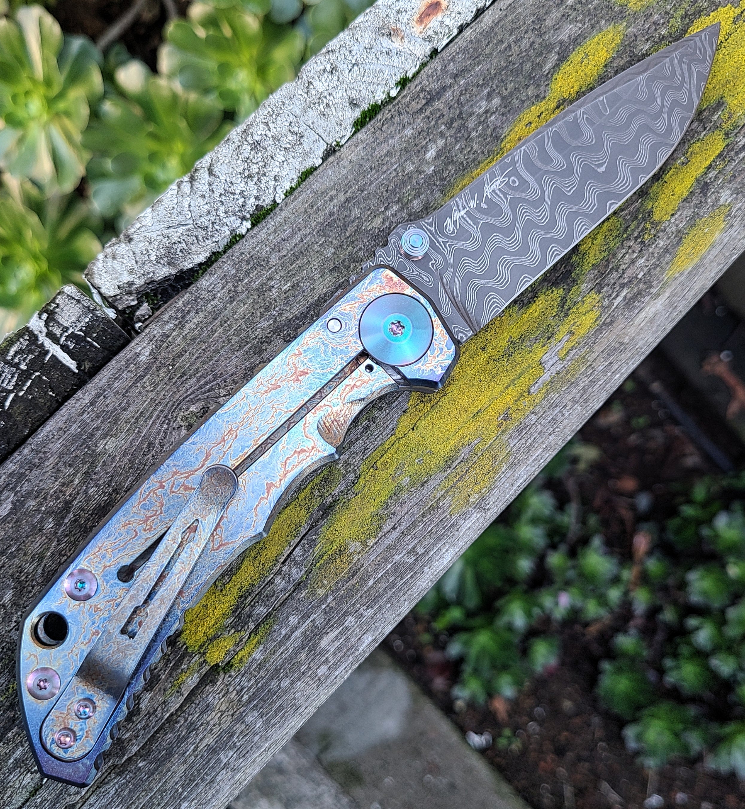 Spartan Blades Custom Harsey Blue Storm Watch Chad Nichols Damascus Folder
