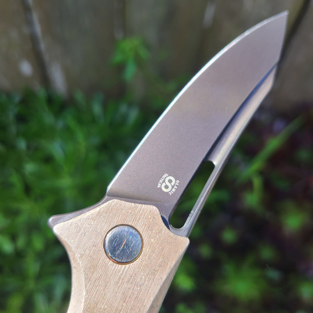 Olamic Cutlery Swish Bronze Titanium (w/Holes) Elmax Folder *LNIB*