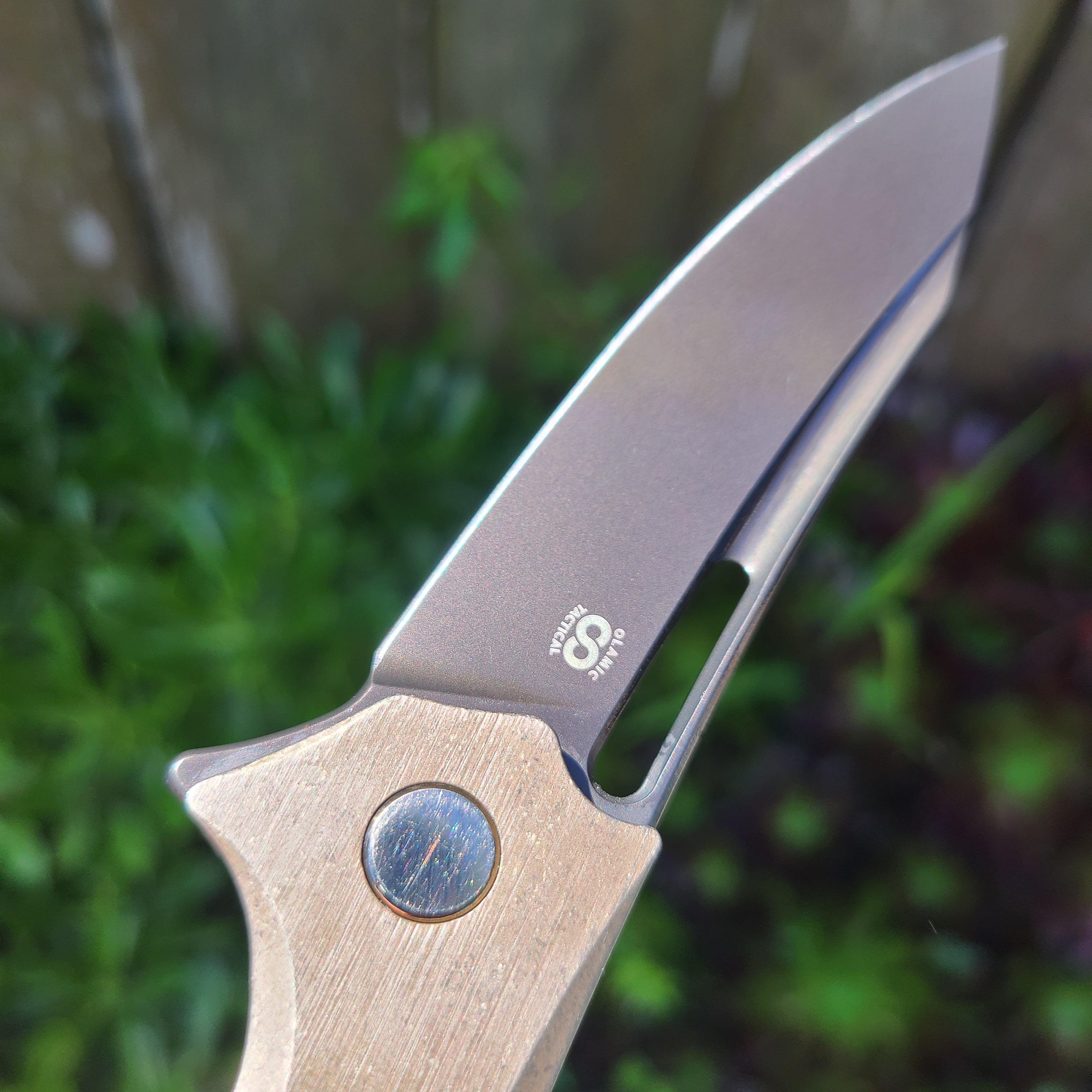 Olamic Cutlery Swish Bronze Titanium (w/Holes) Elmax Folder *LNIB*