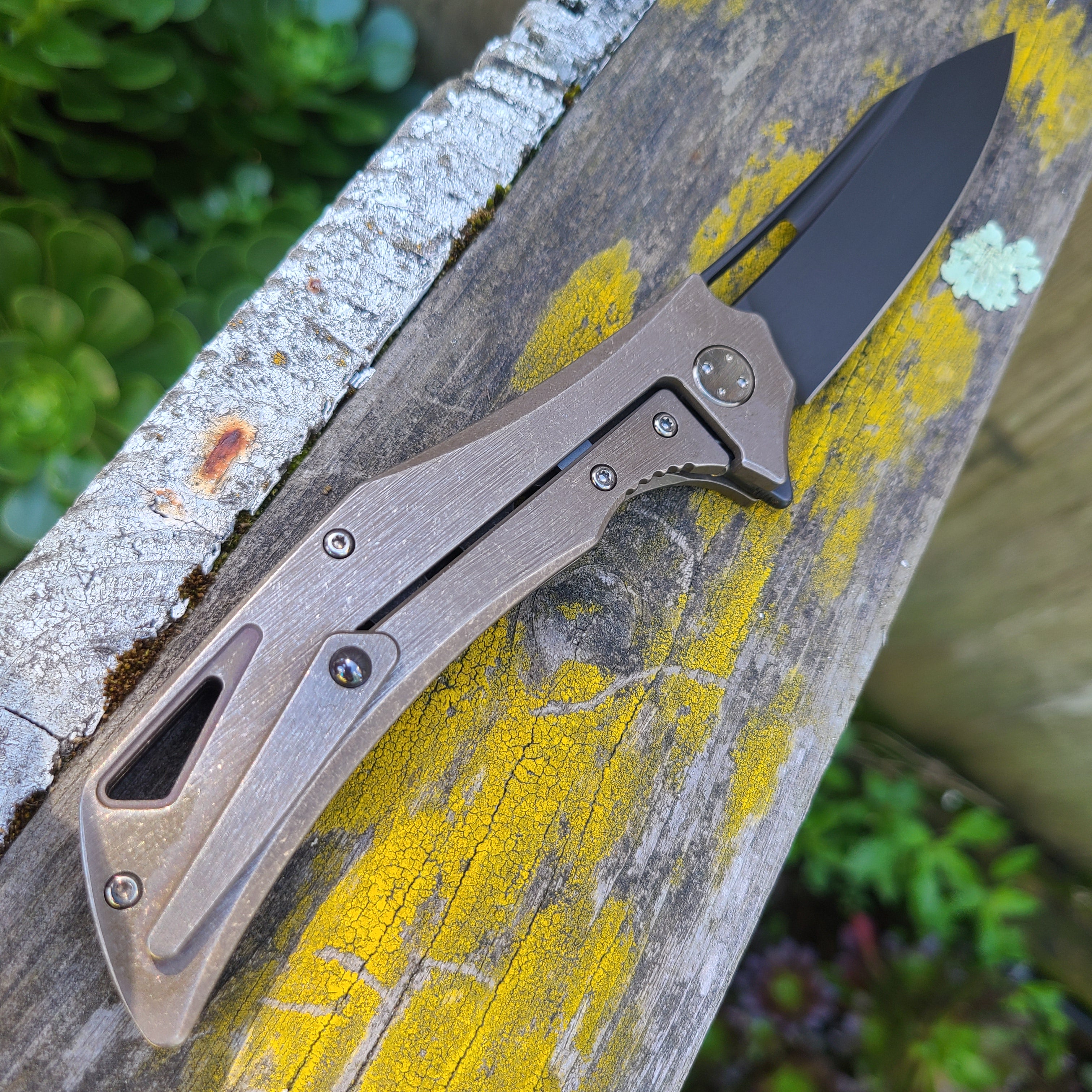 Olamic Cutlery Swish Bronze Titanium (w/Holes) Elmax Folder *LNIB*