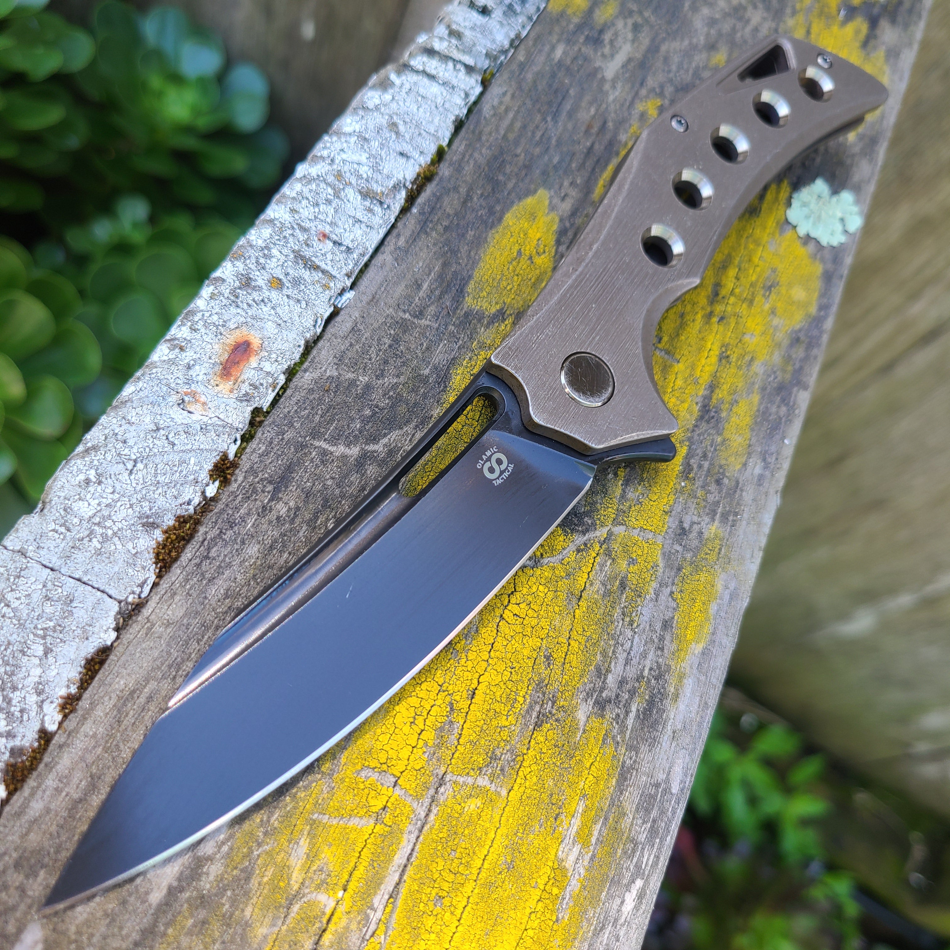 Olamic Cutlery Swish Bronze Titanium (w/Holes) Elmax Folder *LNIB*