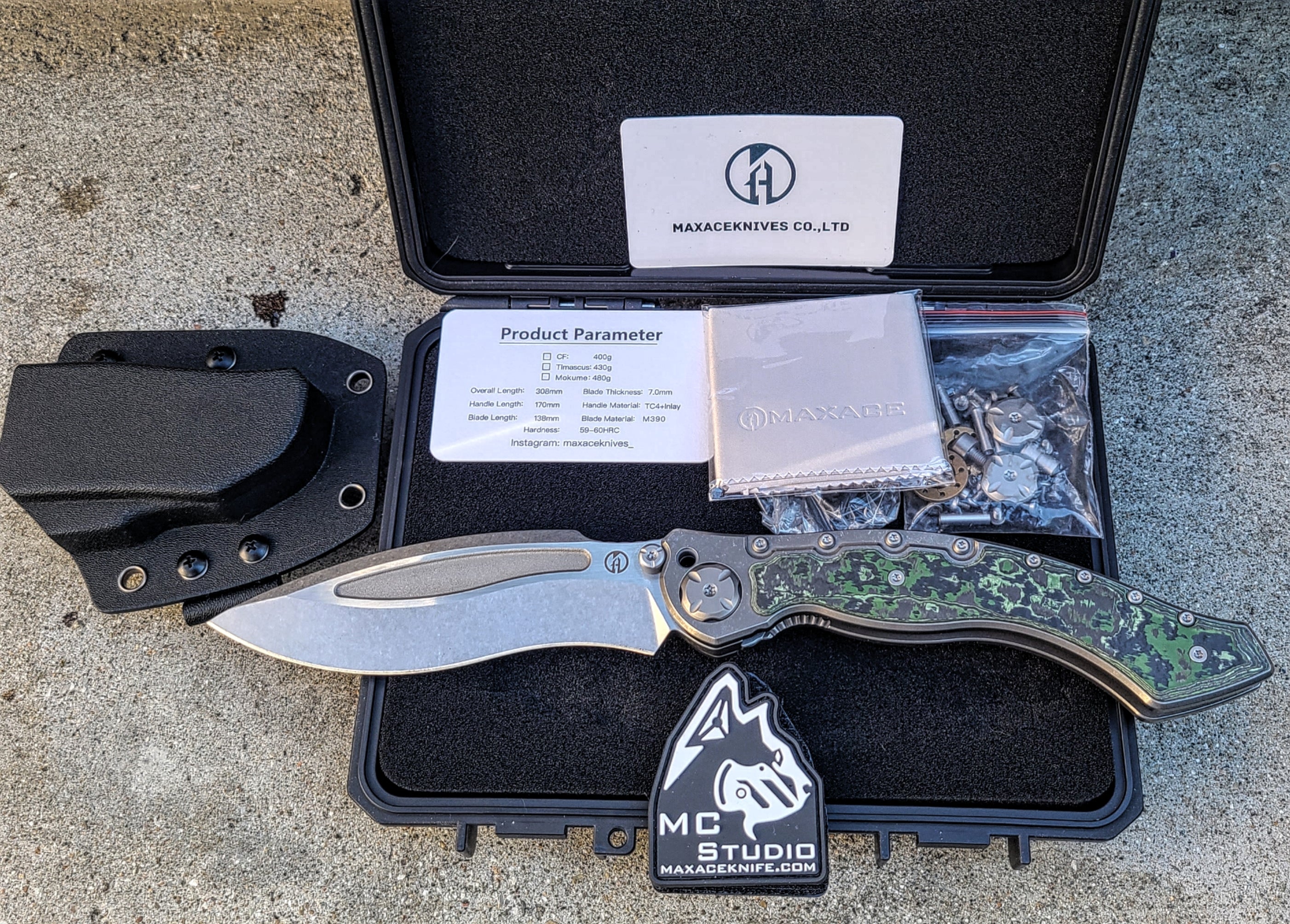 Maxace M04C Vortex Green Quartz Carbon Fiber Folder