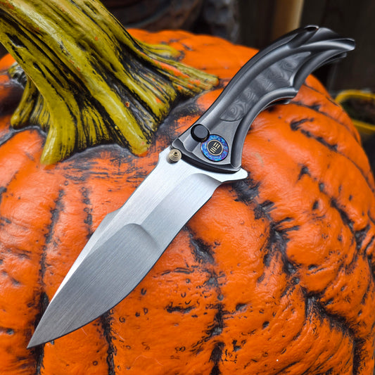 We Knife WE24054-2 Tighe Down Titanium Rose Carbon Fiber Inlay CF M390 Flipper Button Lock Folder