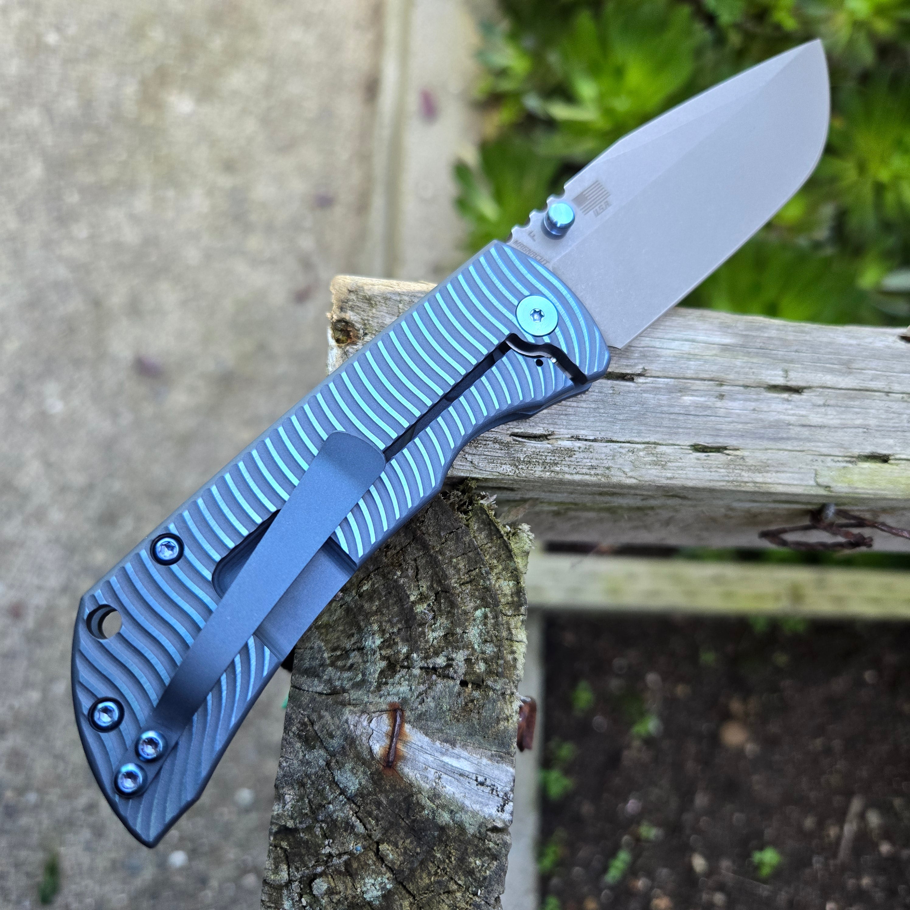 McNees Knives Mac 2 Titanium Matte Blue Swerve Gen 2 Stonewash Magnacut Folder