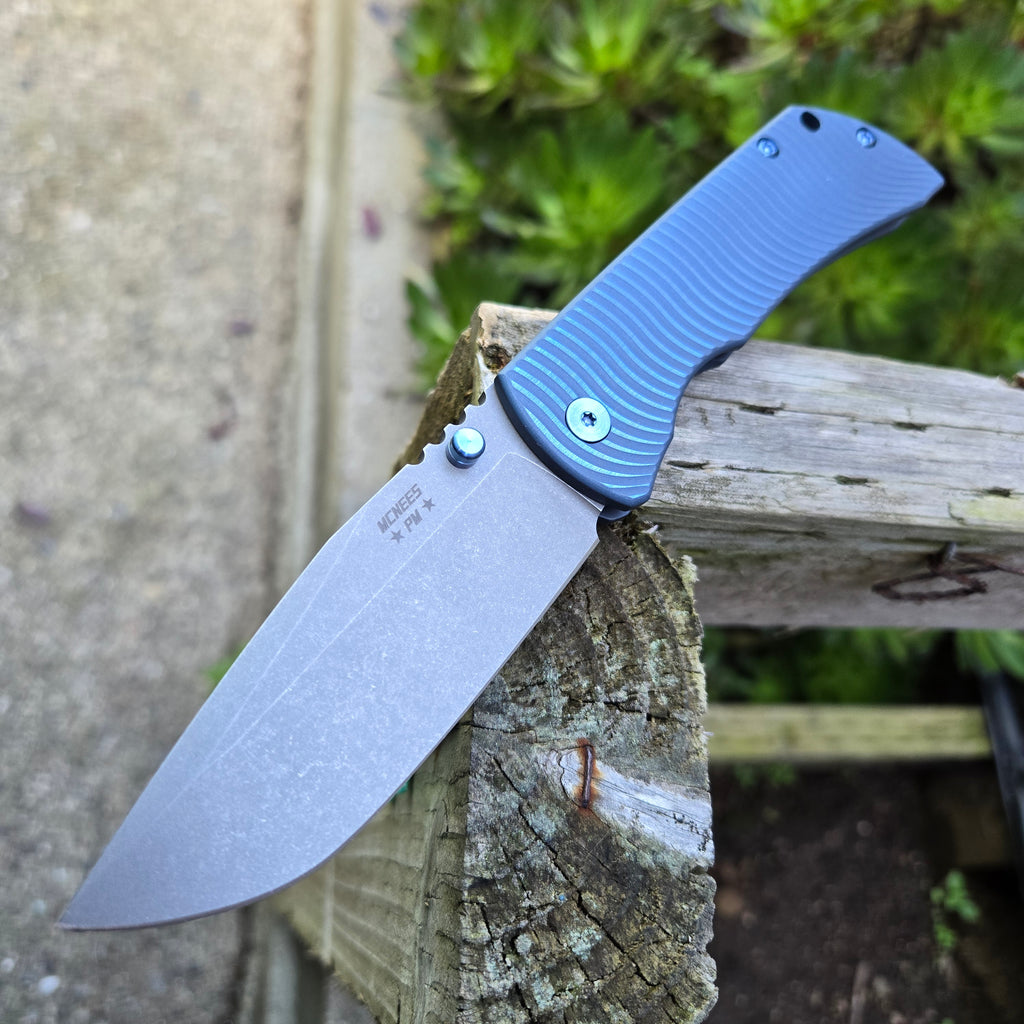 McNees Knives Mac 2 Titanium Matte Blue Swerve Gen 2 Stonewash Magnacut Folder