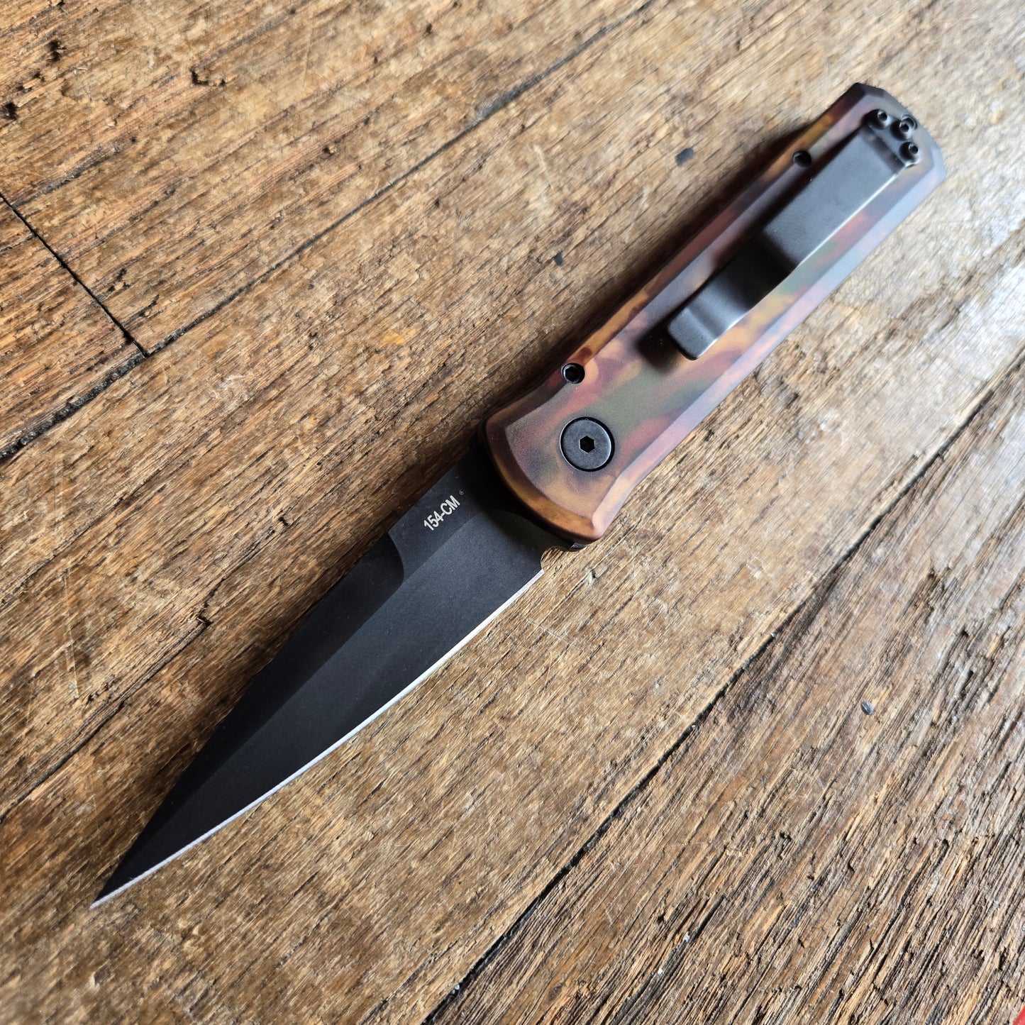 Protech 721-LH Woodland Camo LEFT-HANDED Godson Black DLC 154cm Auto