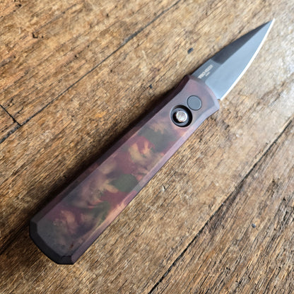 Protech 721-LH Woodland Camo LEFT-HANDED Godson Black DLC 154cm Auto