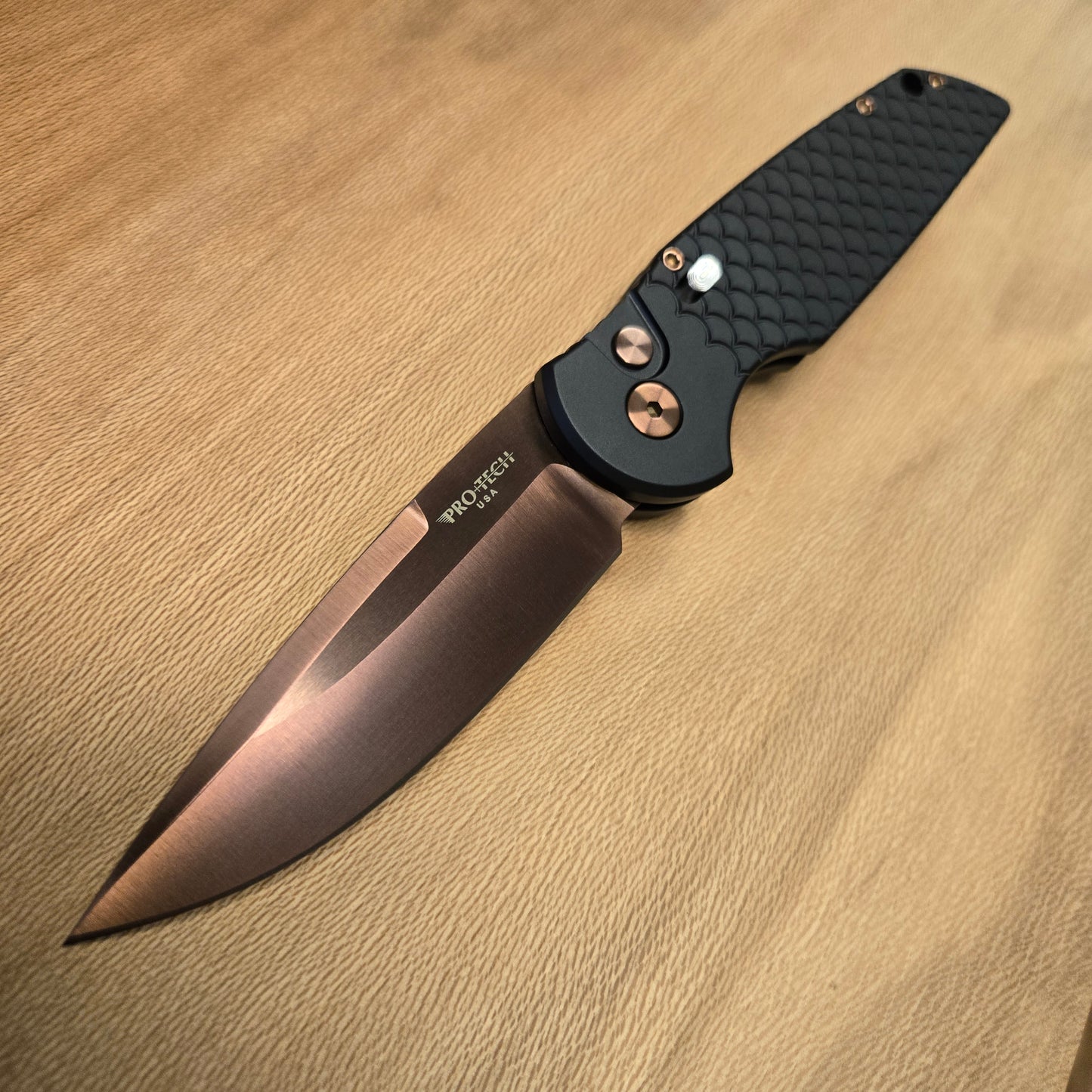 Protech TR-3 Black Fish Scale Copper Rose PVD 154cm Auto *Blade Texas 2026 Exclusive*