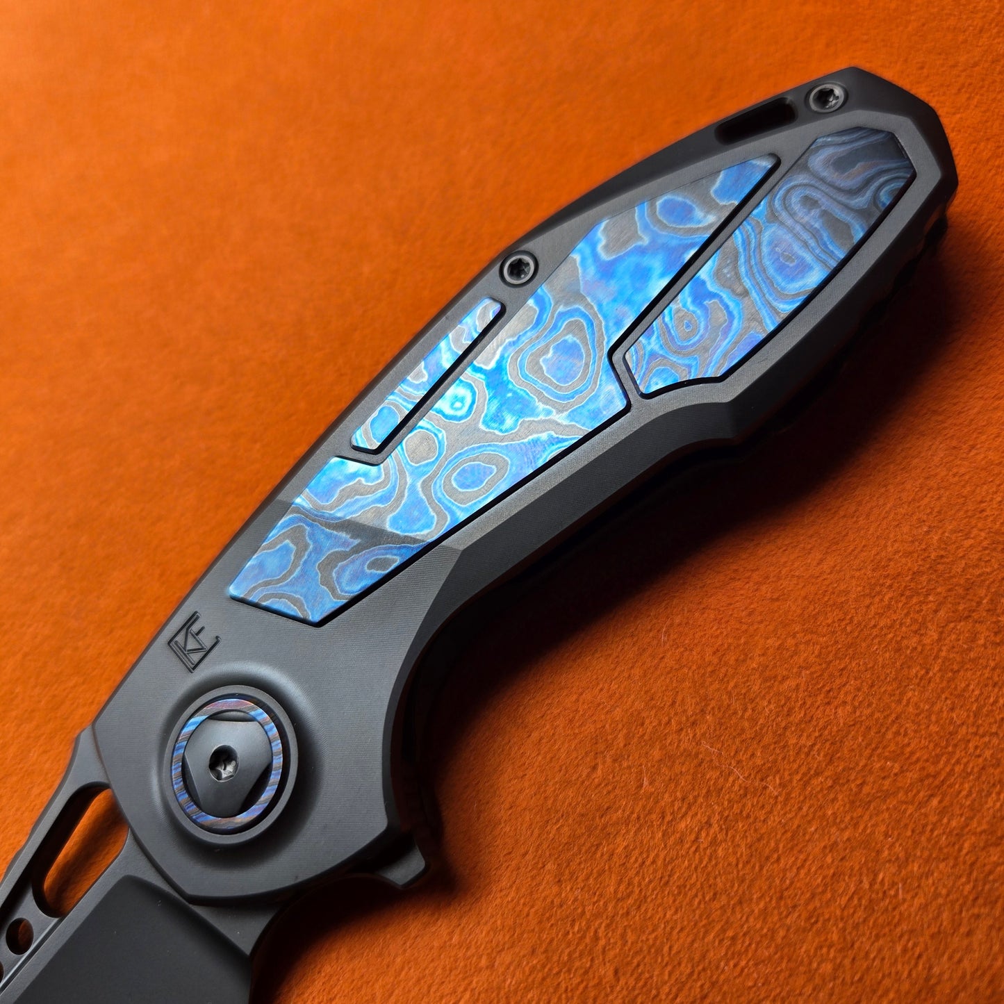 Custom Knife Factory Peaceduke 2.0 Black DLC Blue ZircuTi Titanium Folder