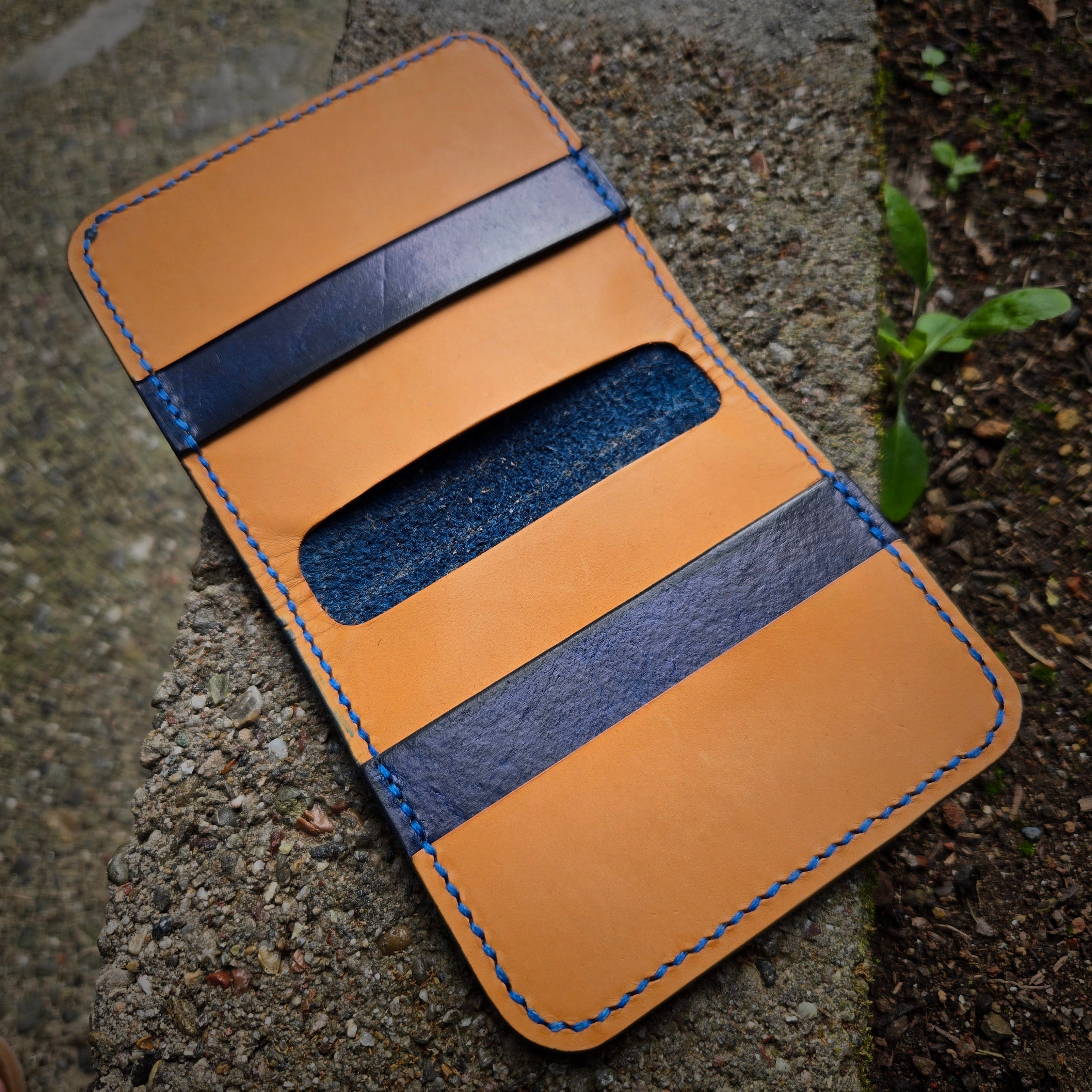 Garza Custom Goods Blue Patterned Hand Sticthed Wallet