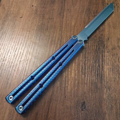 Squid Industries Ti-Krake Raken Satin Tanto Tessellation Balisong