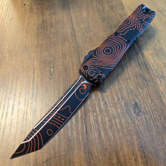 Microtech 11234-1TPBKORCS Ultratech T/E Gen IV Signature Series Topographic Black/Orange Camo Standard OTF Auto
