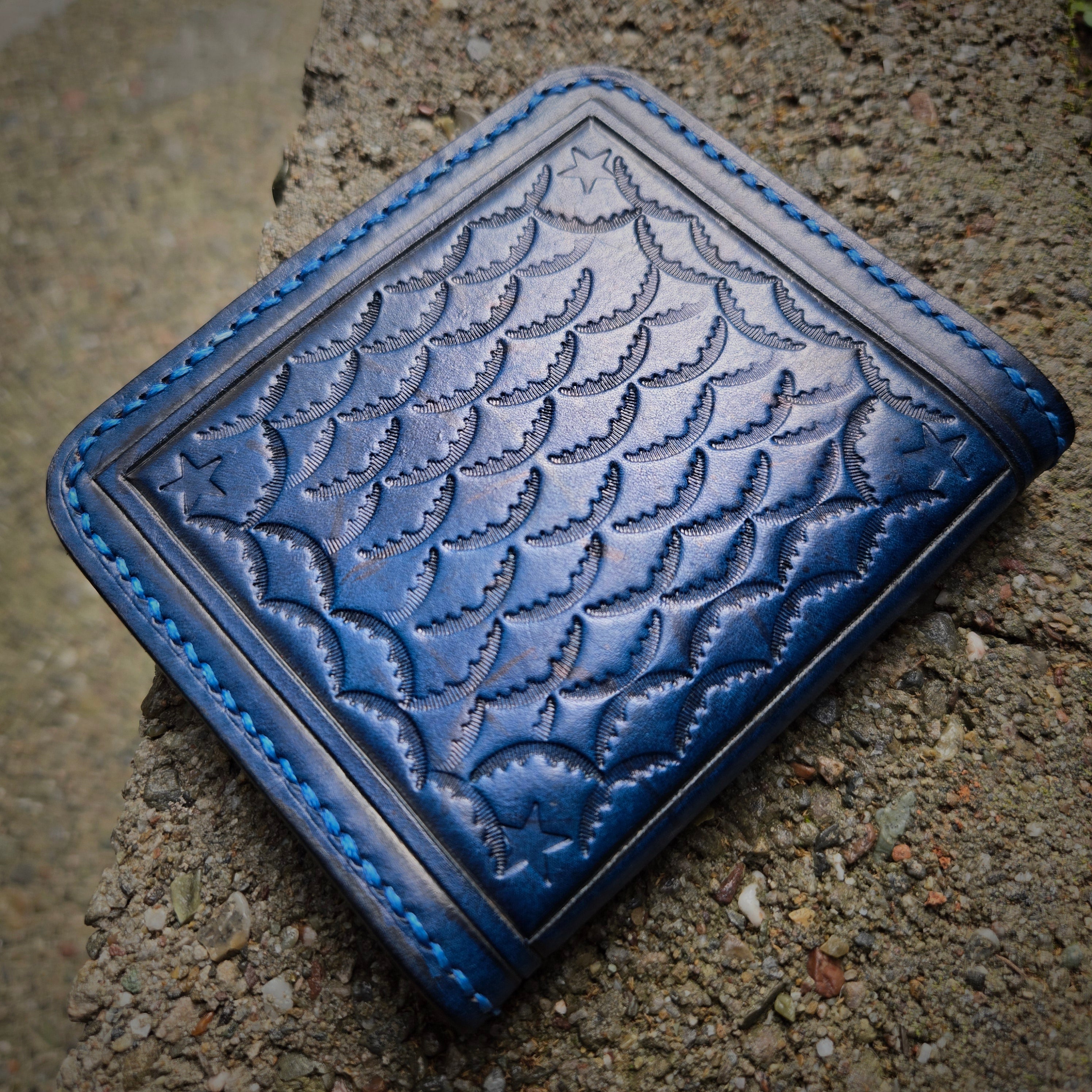 Garza Custom Goods Blue Patterned Hand Sticthed Wallet