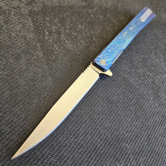Ocaso Knives Satin Drop Point Anodized Titanium Solstice Folder