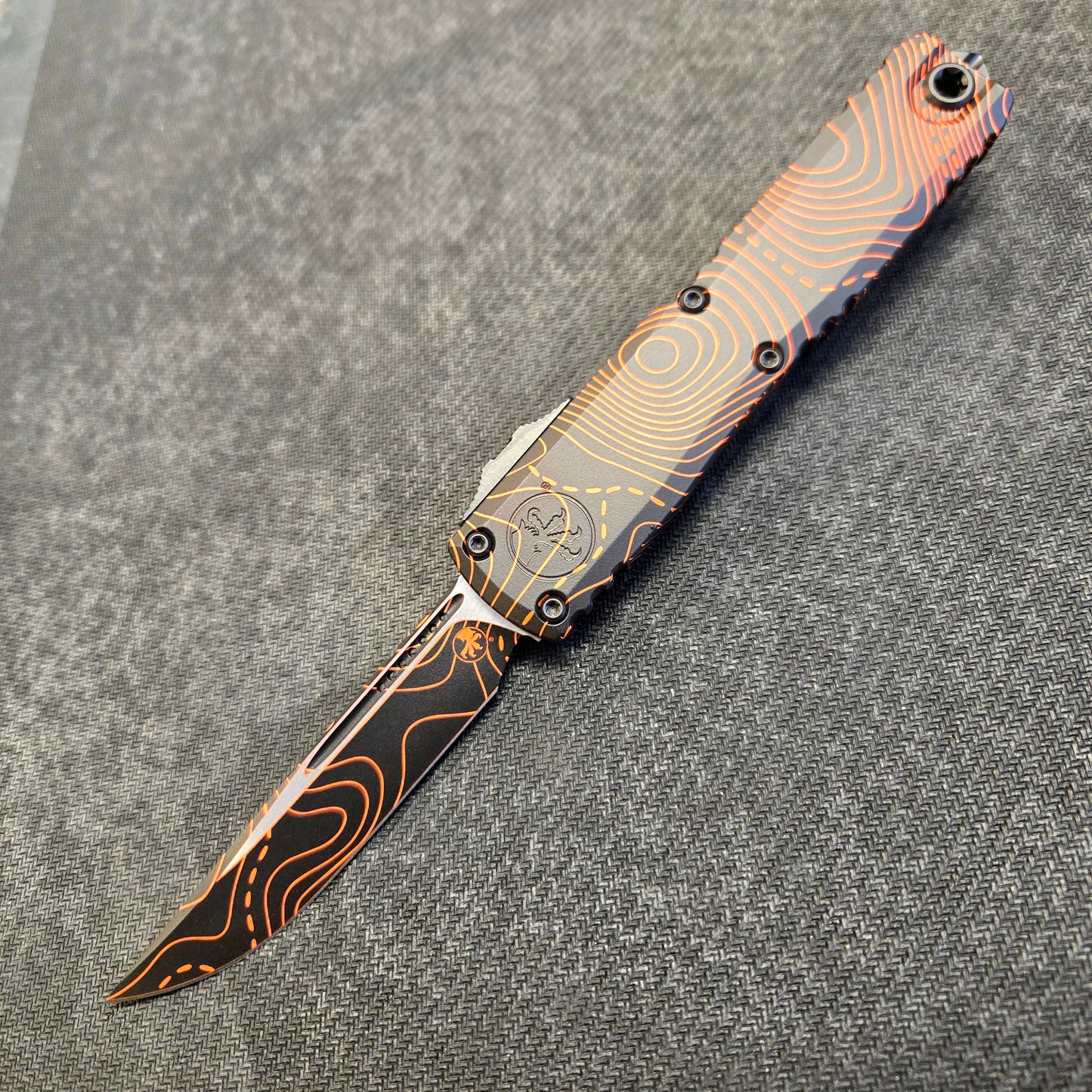 Microtech 11214-1TPBKORCS Ultratech S/E Gen IV Signature Series Topographic Black/Orange Camo Standard OTF Auto