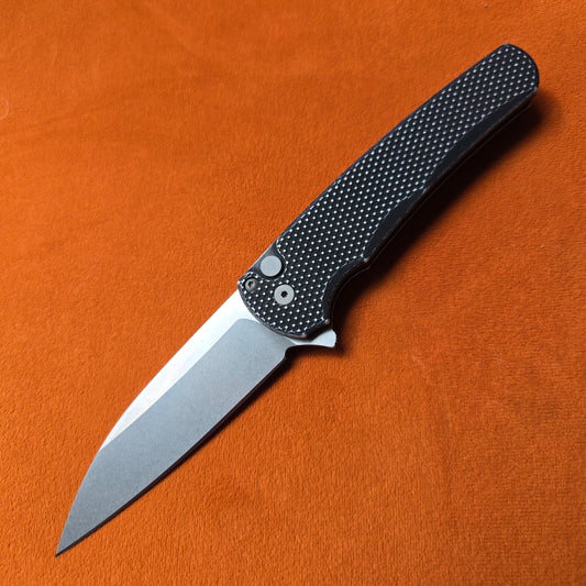 Protech 5305-BW Textured Battleworn Black Wharncliffe Magnacut Button Lock Folder