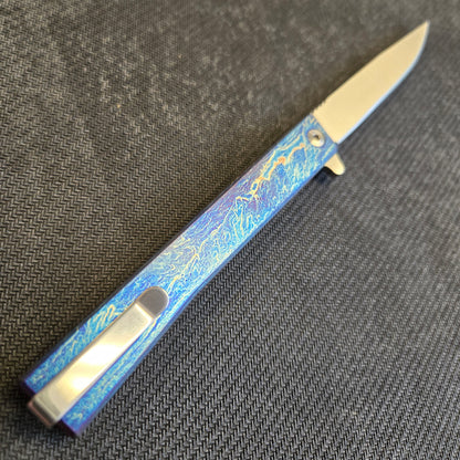 Ocaso Knives Satin Drop Point Anodized Titanium Solstice Folder