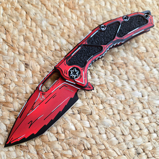 Heretic Knives H009-CS-RD Medusa Manual Tanto Red Cel Shading Magnacut Folder
