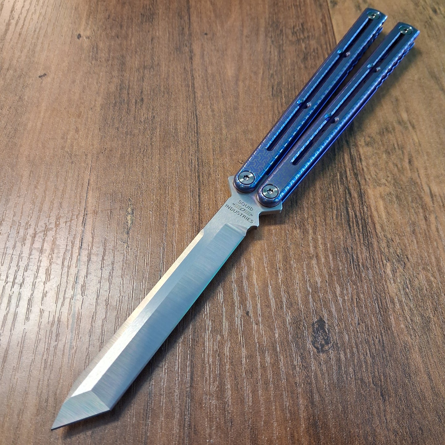 Squid Industries Ti-Krake Raken Satin Tanto Tessellation Balisong