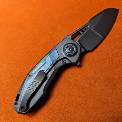 Custom Knife Factory Peaceduke 2.0 Black DLC Blue ZircuTi Titanium Folder