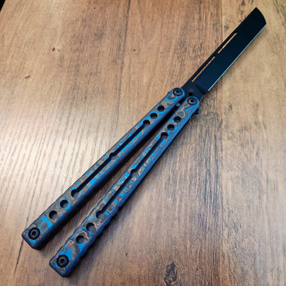 Squid Industries Matte Black Blue Wake Edition Nautilus DLC Tanto Balisong