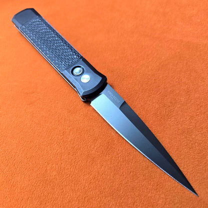 Protech 926-LHBW LTD Left Handed Godfather Black Battleworn Jigged Handle 154cm Auto
