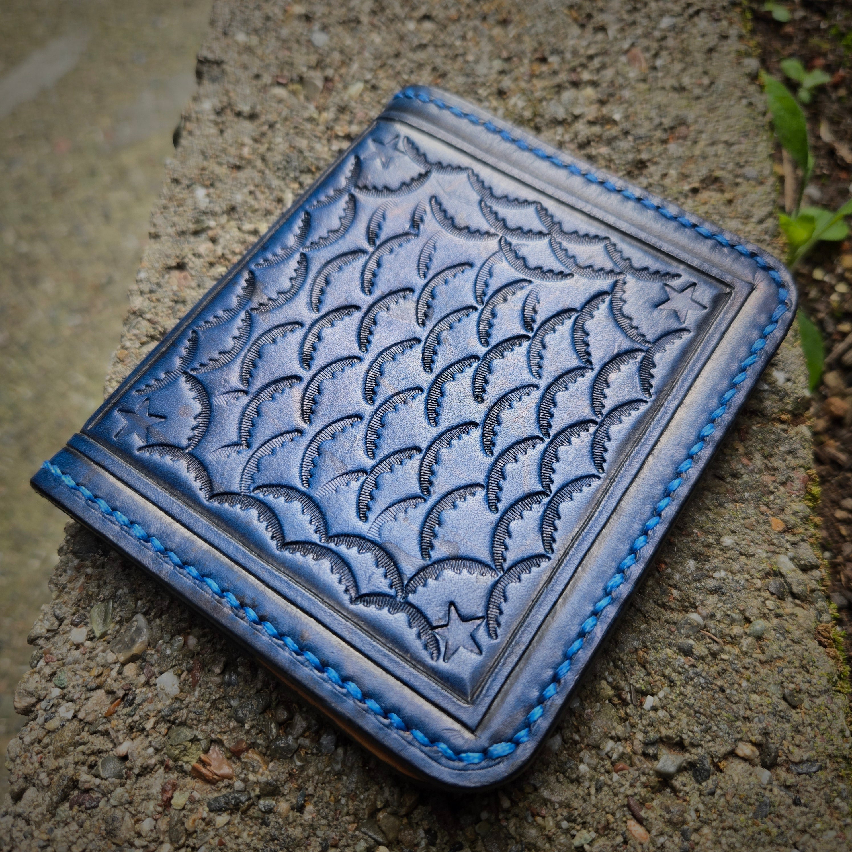 Garza Custom Goods Blue Patterned Hand Sticthed Wallet