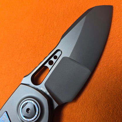 Custom Knife Factory Peaceduke 2.0 Black DLC Blue ZircuTi Titanium Folder