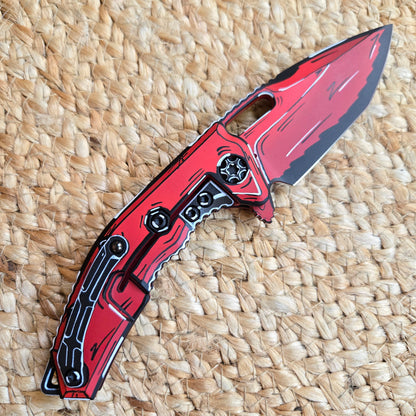 Heretic Knives H009-CS-RD Medusa Manual Tanto Red Cel Shading Magnacut Folder
