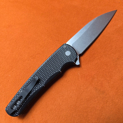 Protech 5305-BW Textured Battleworn Black Wharncliffe Magnacut Button Lock Folder