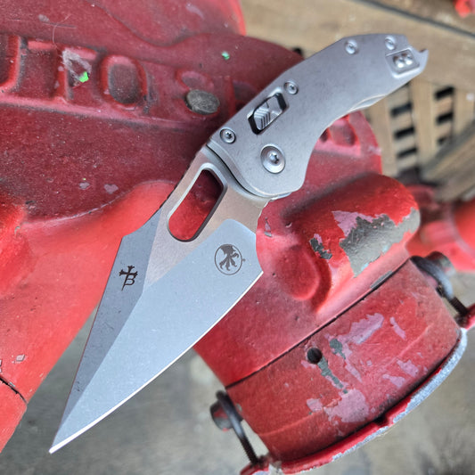 Microtech 169RL-10APMS1 Marfione Select Stitch Ram-Lok Apocalyptic Finish Slab Side Titanium Auto